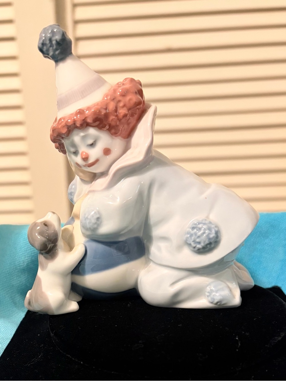 Lladro Porcelain Clown Figurine with Puppy - White and Blue